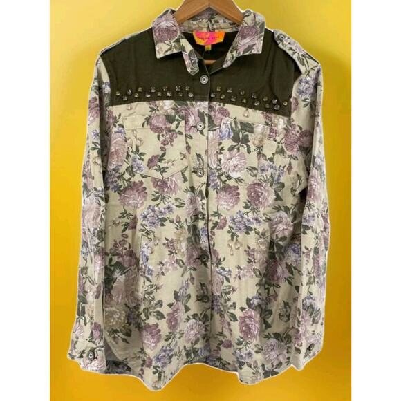 English Rose Floral Studded Jacket Medium New Excellent A114 Flawless - Picture 2 of 5